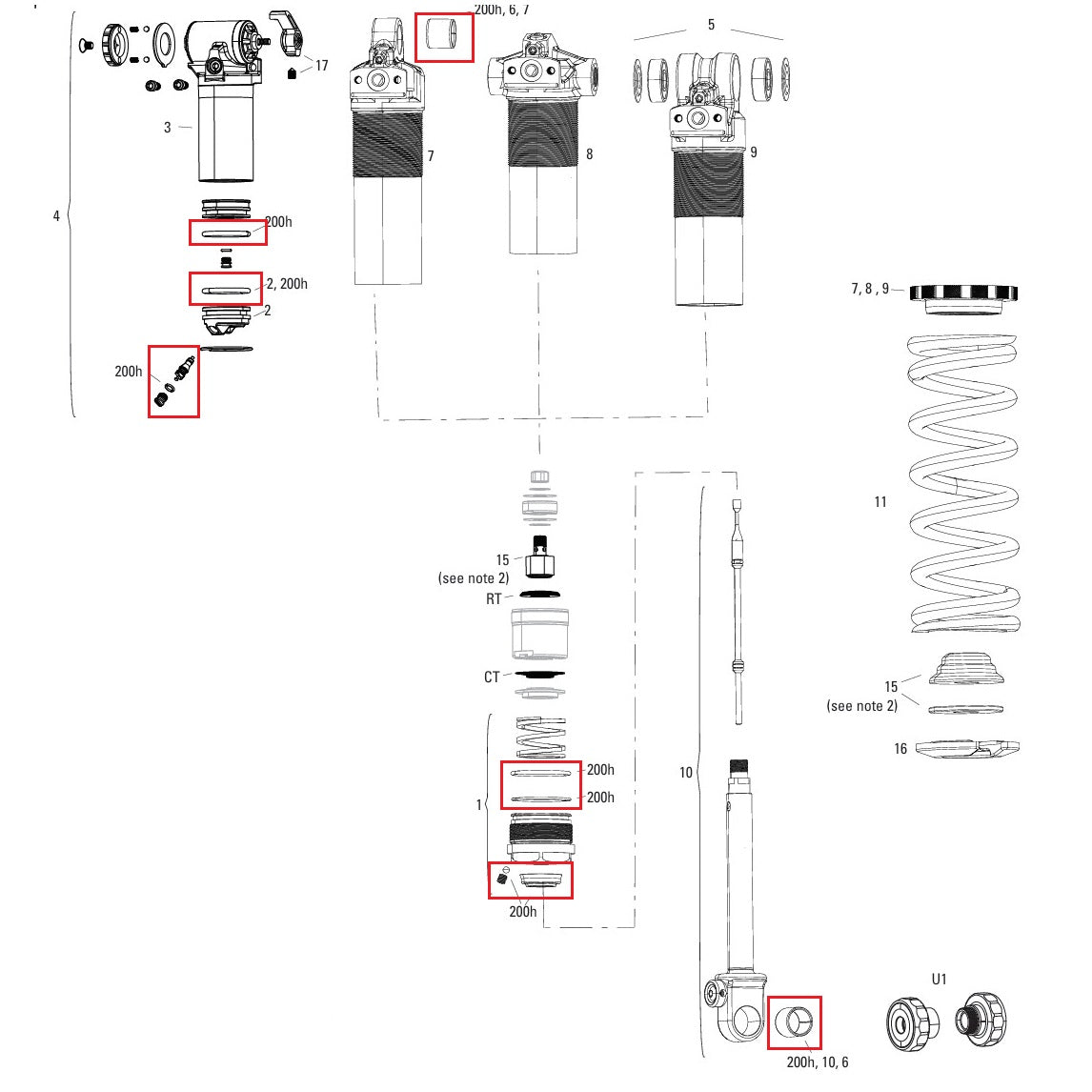 Zestaw konserwacyjny 200 godzin/rok ROCKSHOX SUPER DELUXE COIL B1 (2023+)/DELUXE COIL B1 (2023+)