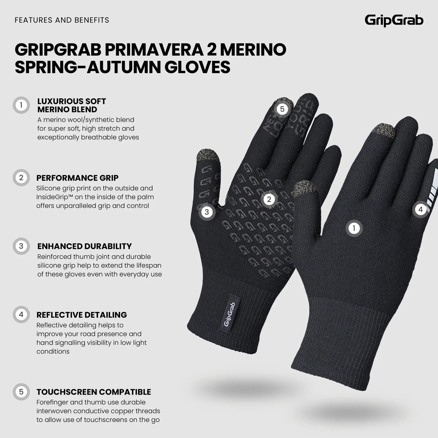 Rękawiczki PRIMAVERA 2 MERINO SPRING AUTUMN Czarny