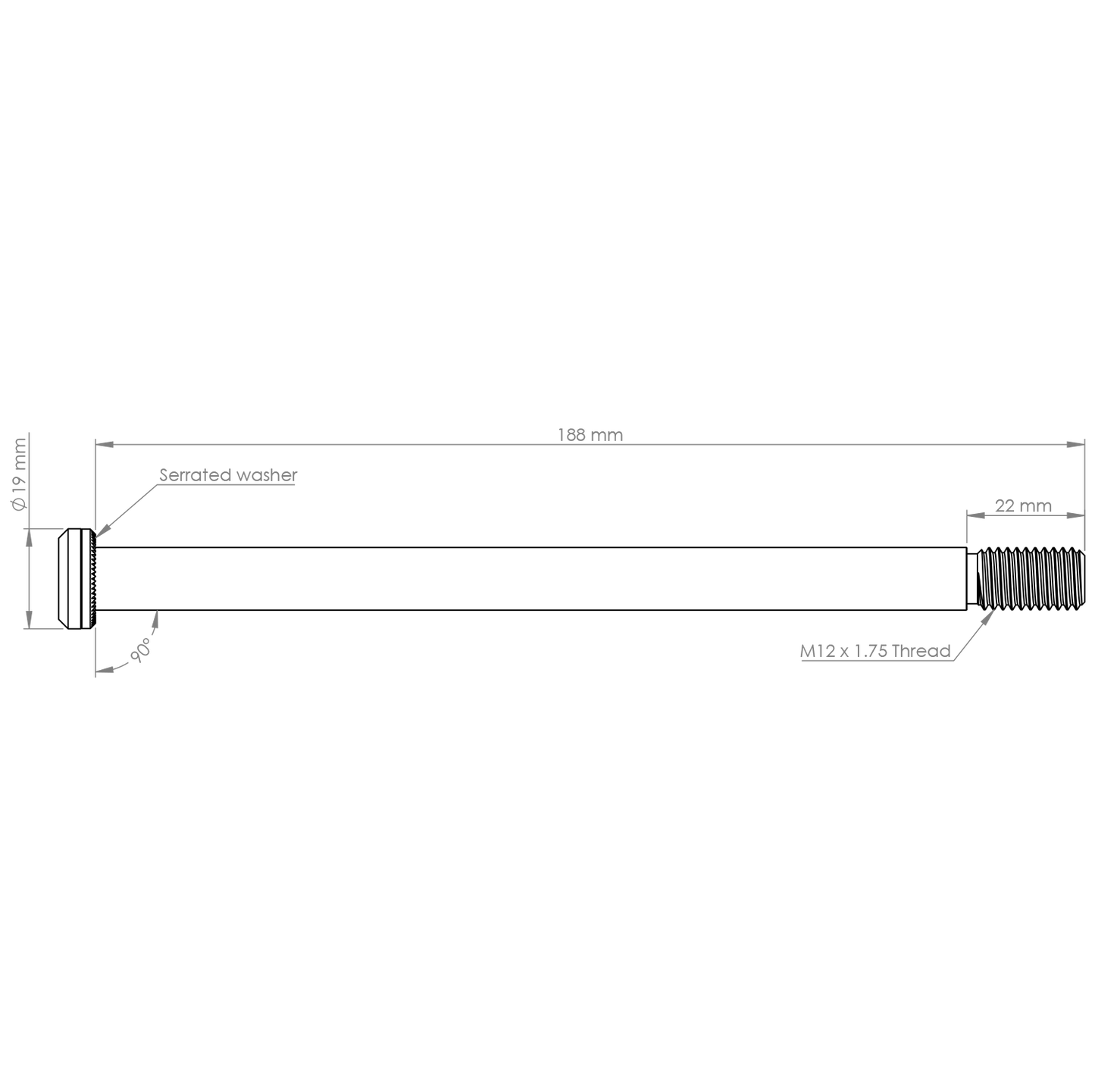 Oś tylnego koła BURGTEC 188mm x 12mm 1.75mm Skok Czarny