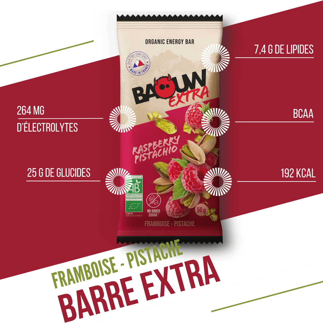 Baton energetyczny BAOUW ORGANIC EXTRA malina-pistacja (50g)