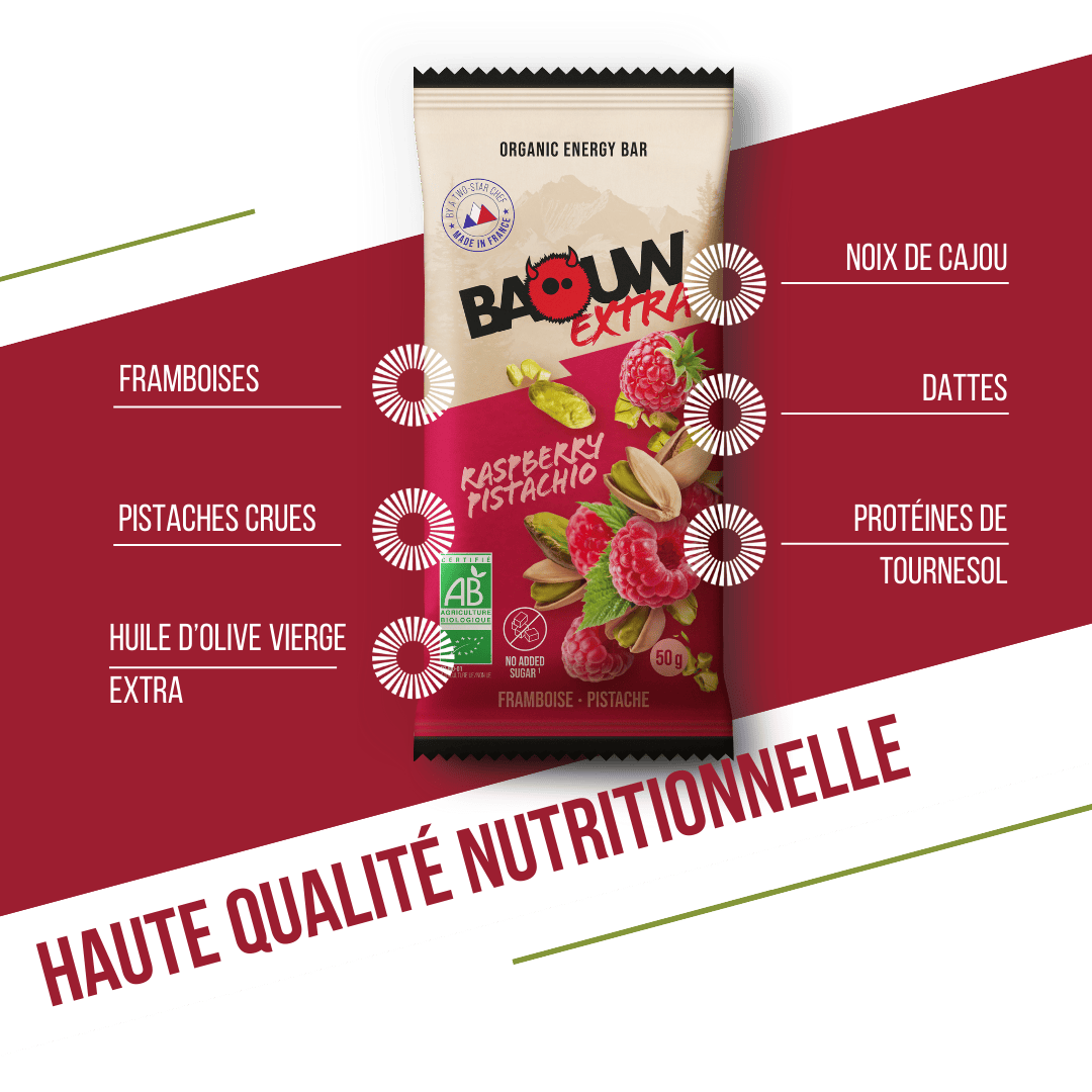 Baton energetyczny BAOUW ORGANIC EXTRA malina-pistacja (50g)