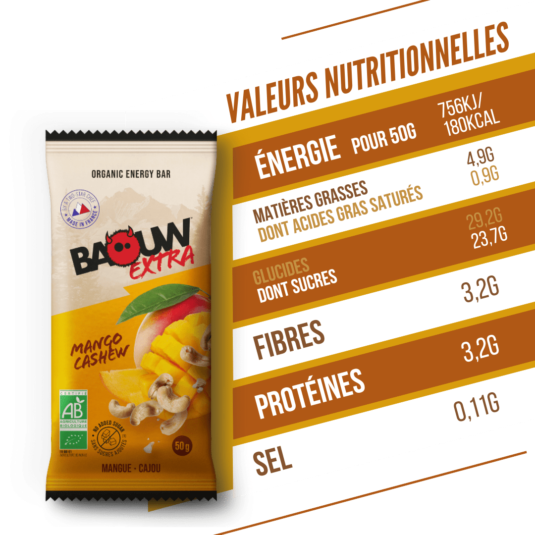 BAOUW ORGANIC EXTRA Mango Cashew Energy Bar (50g)