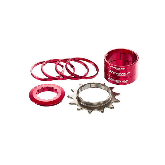 Zestaw REVERSE COMPONENTS Single Speed Kit z 13-zębową zębatką w kolorze czerwonym