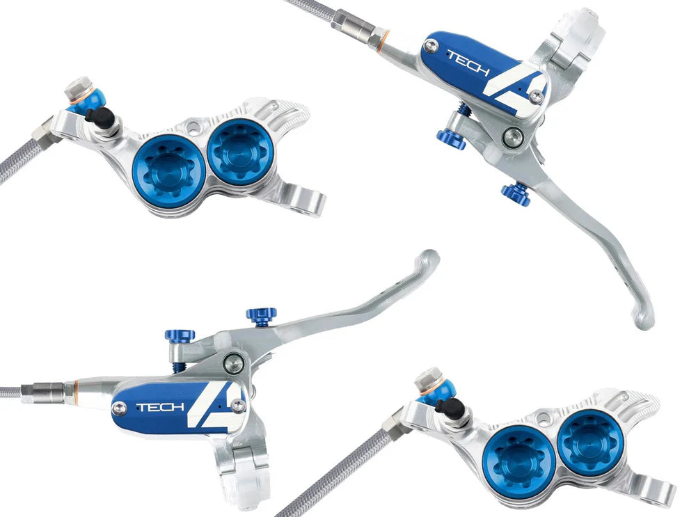 Para hamulców HOPE TECH 4 E4 Aviation Discless w kolorze srebrno-niebieskim
