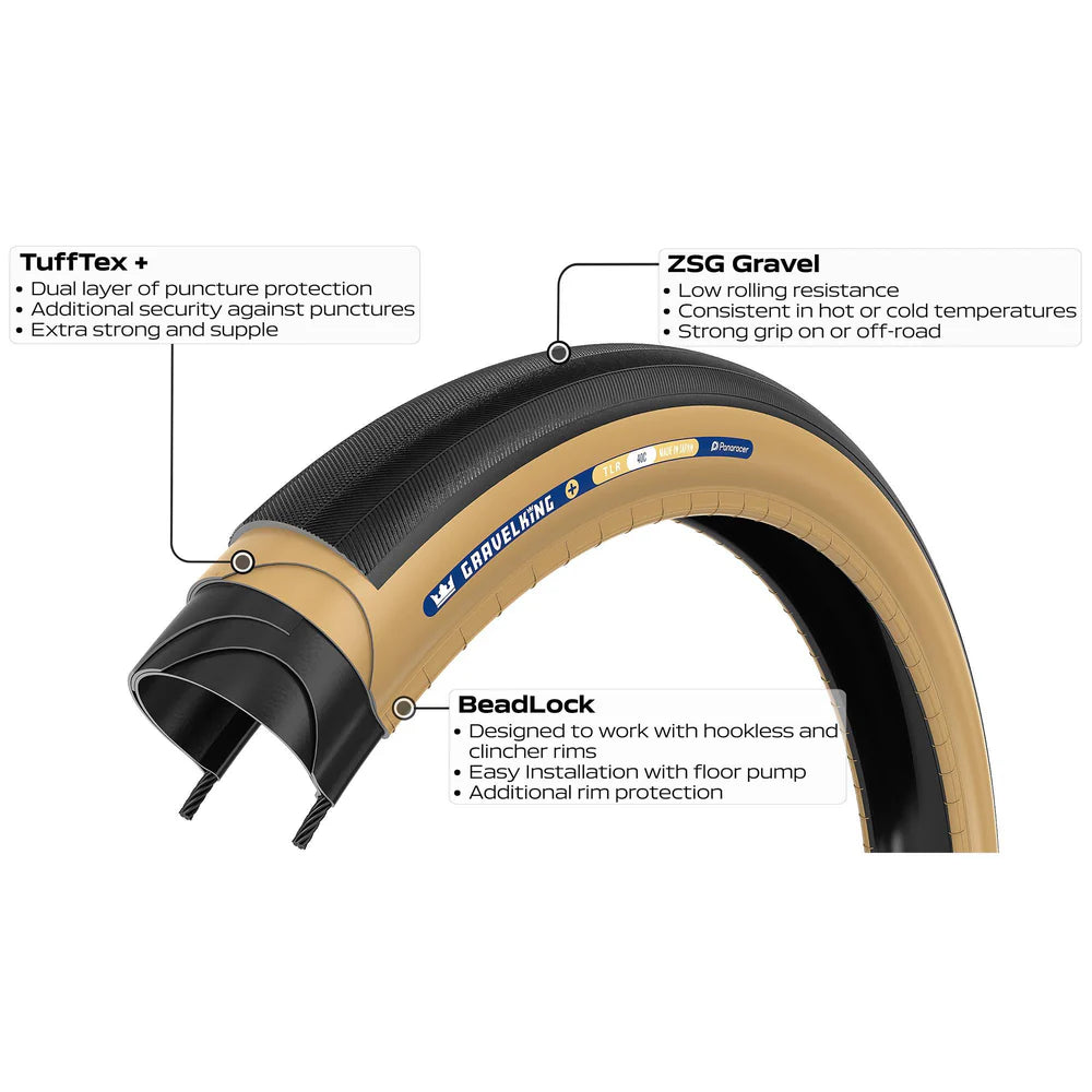 PANARACER GRAVELKING SLICK+ TLR 700x30c tire Tubeless Ready Beige