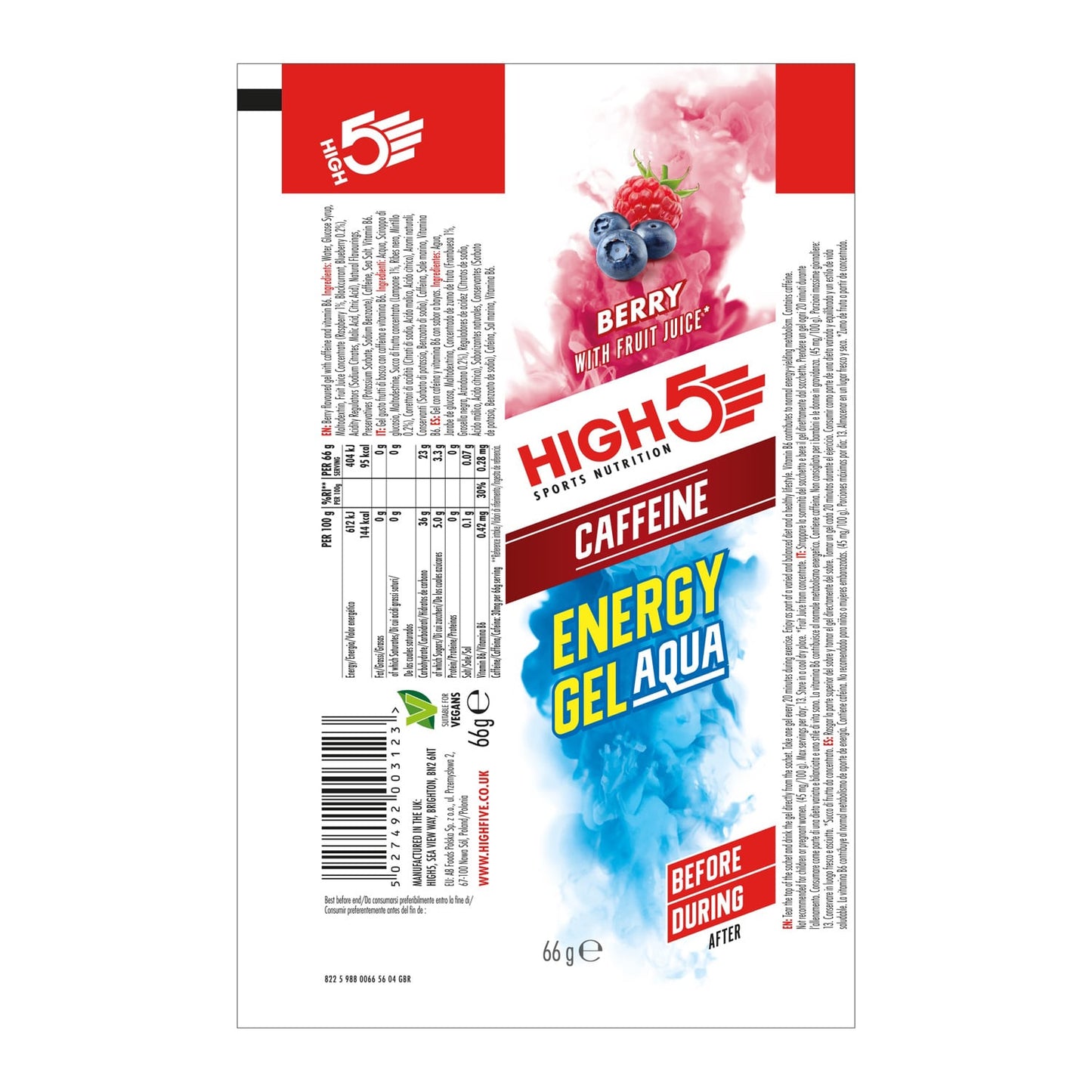 High5 ENERGY GEL Aqua Caffeine (66g) Red Fruits