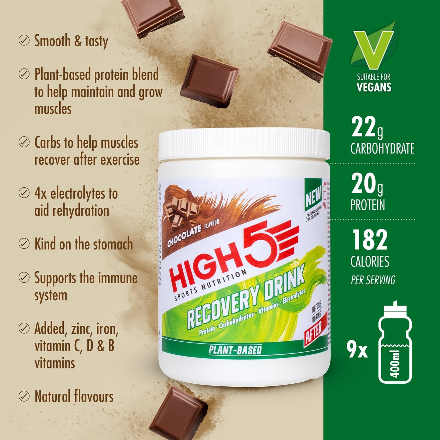 High5 PLANT-BASED RECOVERY DRINK (450g) Czekolada