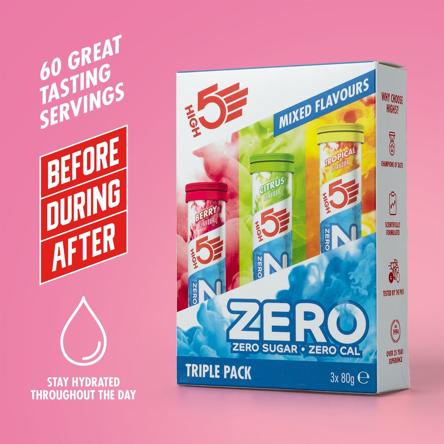 3x20 opakowań pastylek High5 ZERO Hydration Electrolyte Fruits Red/Lemon/Tropical Lozenges