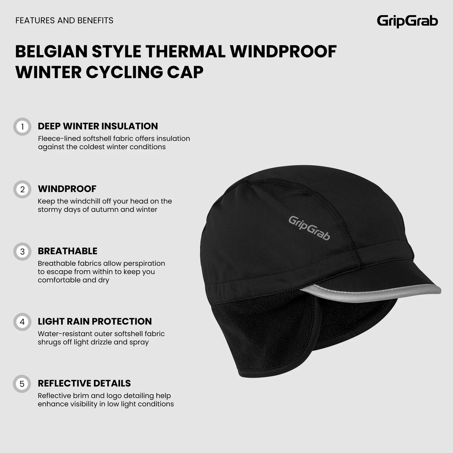 Bonnet GRIPGRAB BELGIAN STYLE THERMAL WINDPROOF WINTER Black