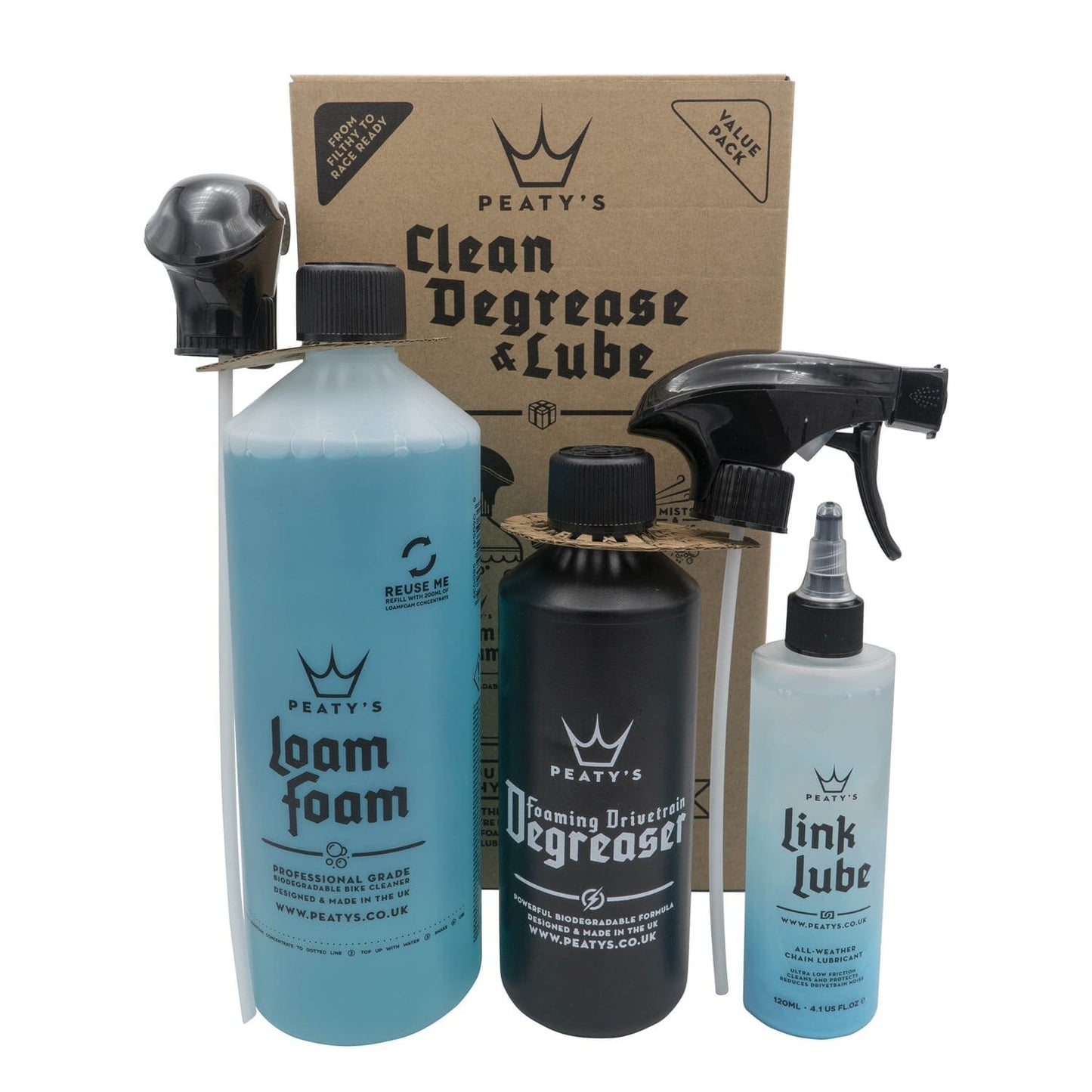 Zestaw konserwacyjny PEATY'S WASH DEGREASE LUBRICATE STARTER PACK