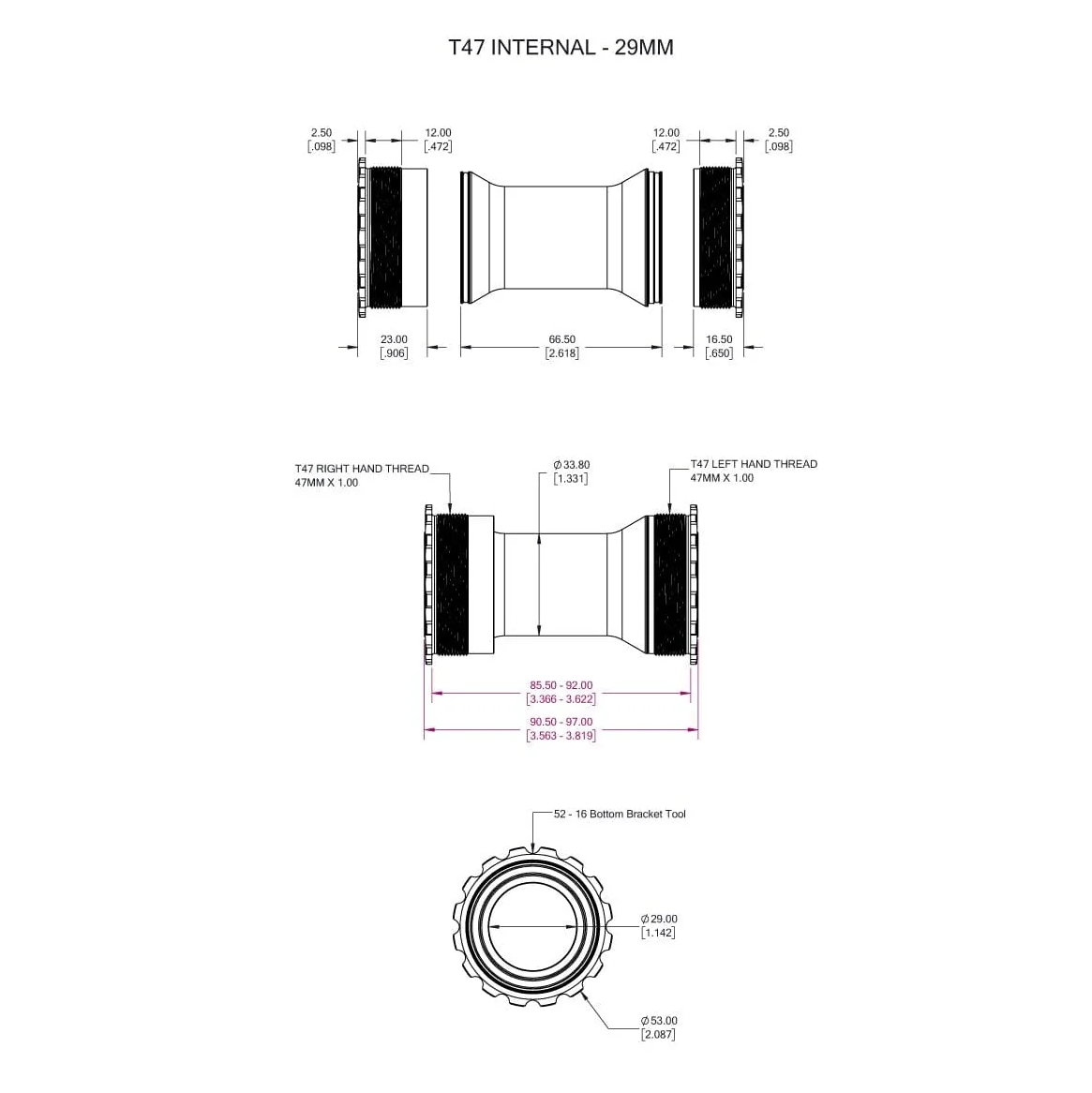 Mechanizm korbowy WOLFTOOTH T47 29mm SRAM DUB Black