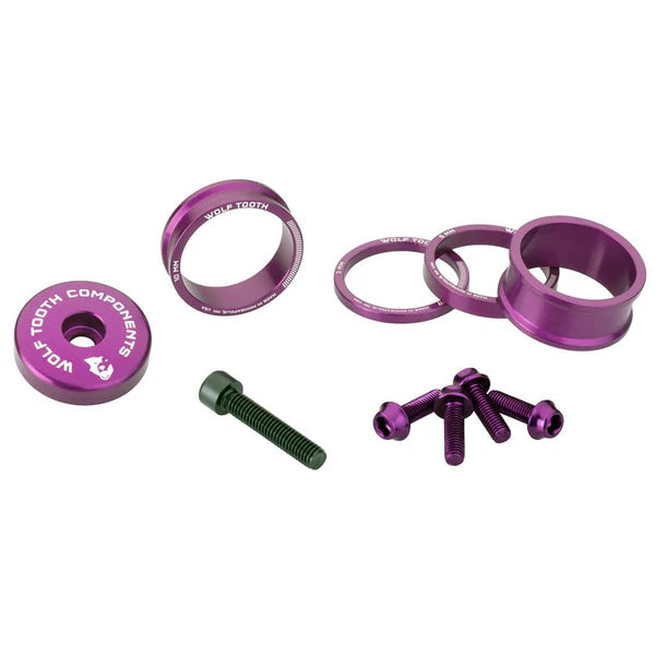 Zestaw elementów dystansowych, osłony trzpienia i śrub WOLFTOOTH BLING KIT Ultraviolet