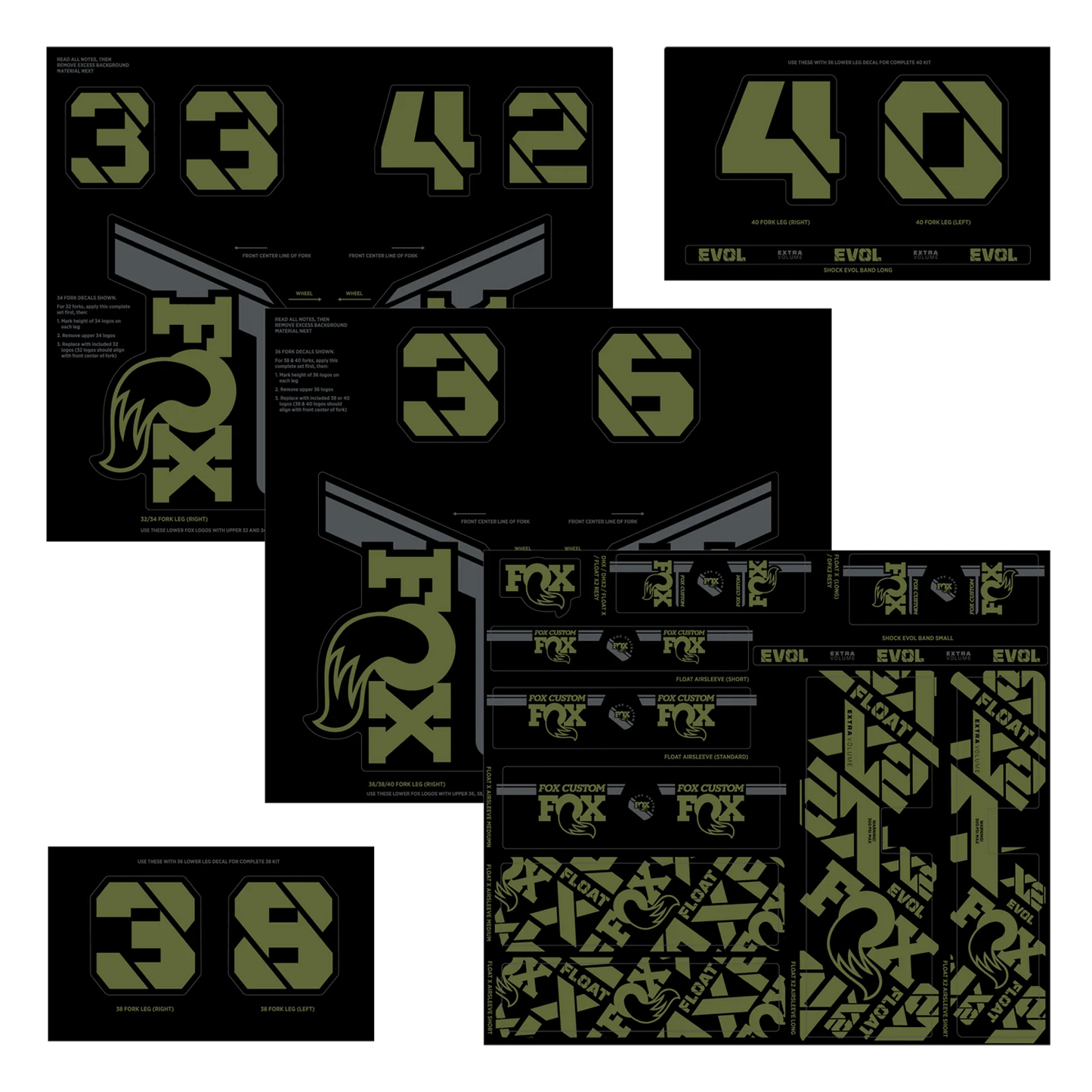 Naklejki na widelec i amortyzator FOX Olive green