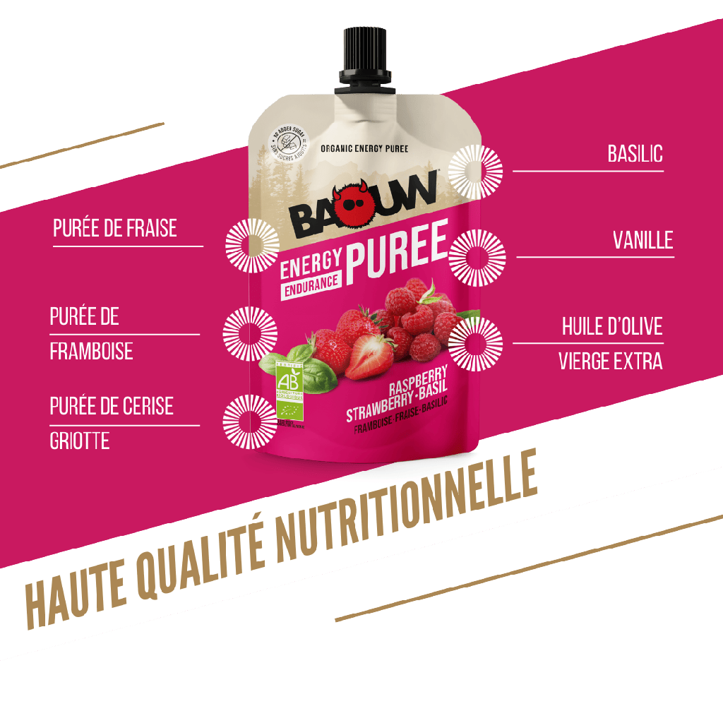 BAOUW Organic Recipe Energy Purée z malinami/truskawkami/owocami bazylii (90g)