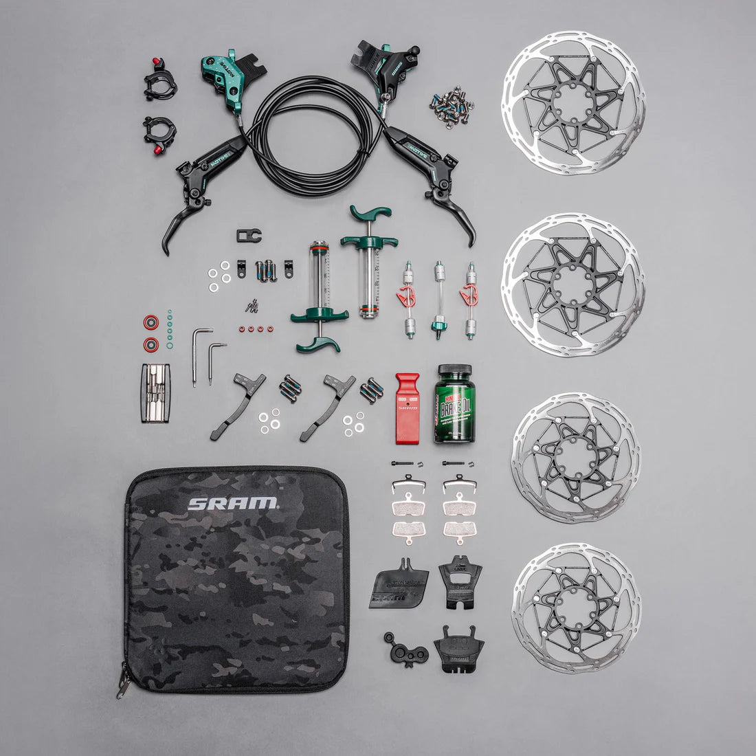 Pair of SRAM MOTIVE ULTIMATE EXPERT KIT brakes - Limited Edition Teal Splatter