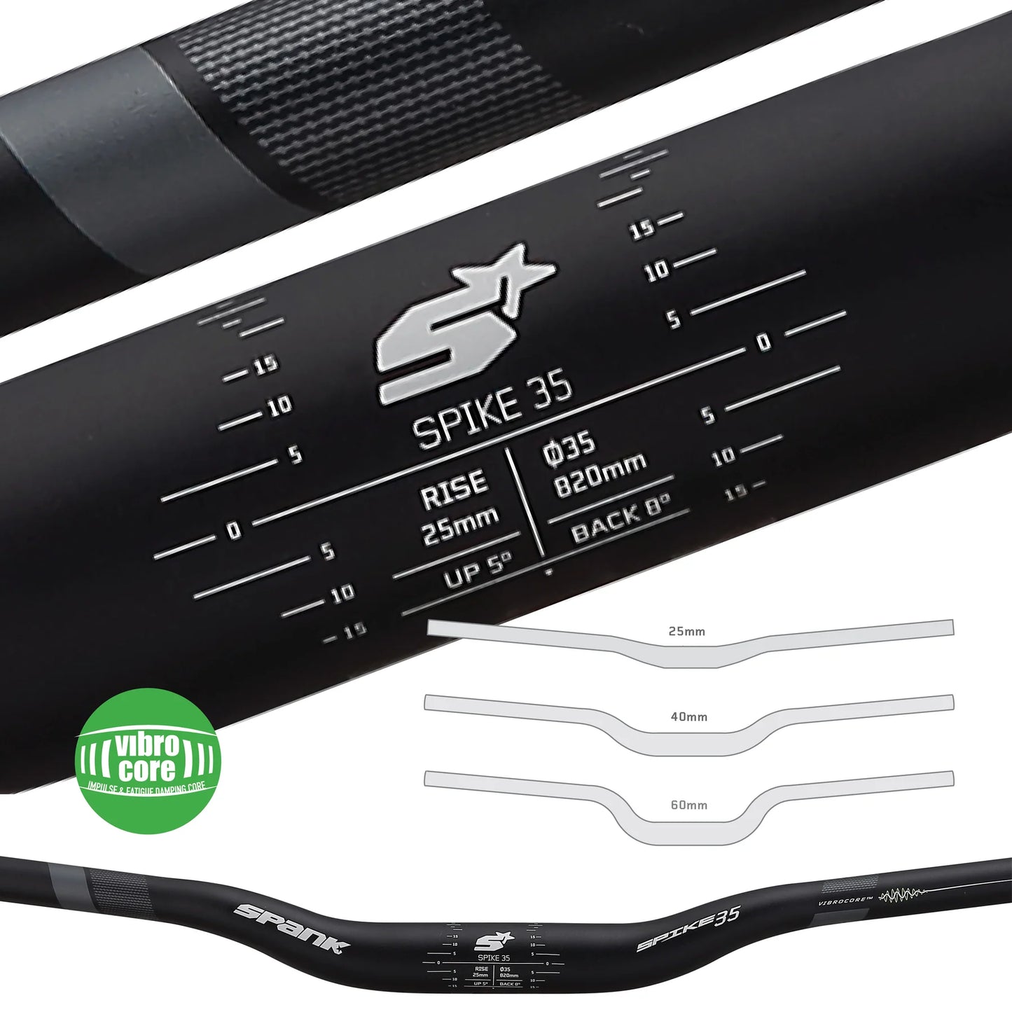 handlebar SPANK SPIKE 35 VIBROCORE Rise 40mm 820mm Black
