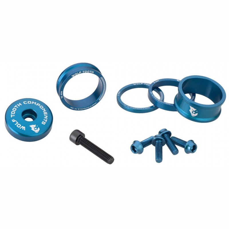 Zestaw podkładek dystansowych, osłony trzpienia i śrub WOLFTOOTH BLING KIT Blue