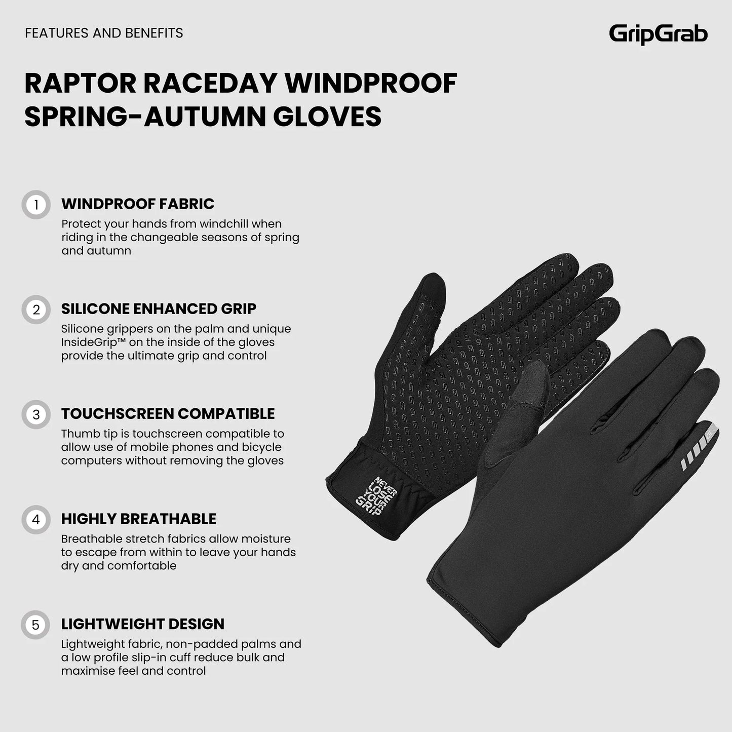 Rękawice GRIPGRAB RAPTOR RACEDAY WINDPROOF SPRING AUTUMN czarne