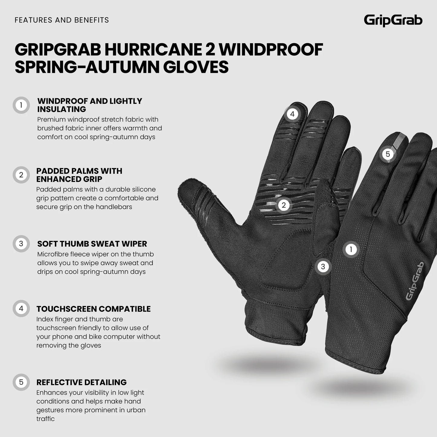 Rękawice GRIPGRAB HURRICANE 2 WINDPROOF SPRING AUTUMN czarne