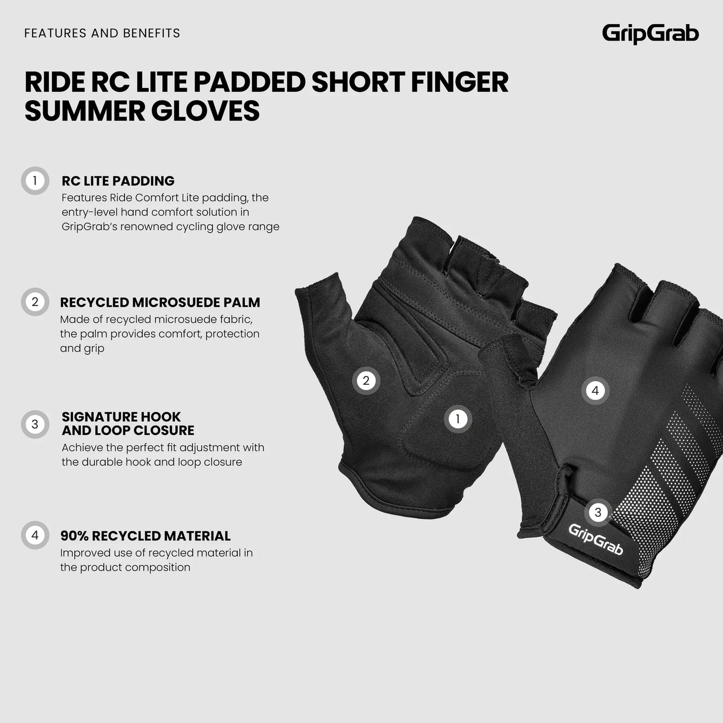 GRIPGRAB RIDE LITE Short Gloves Black