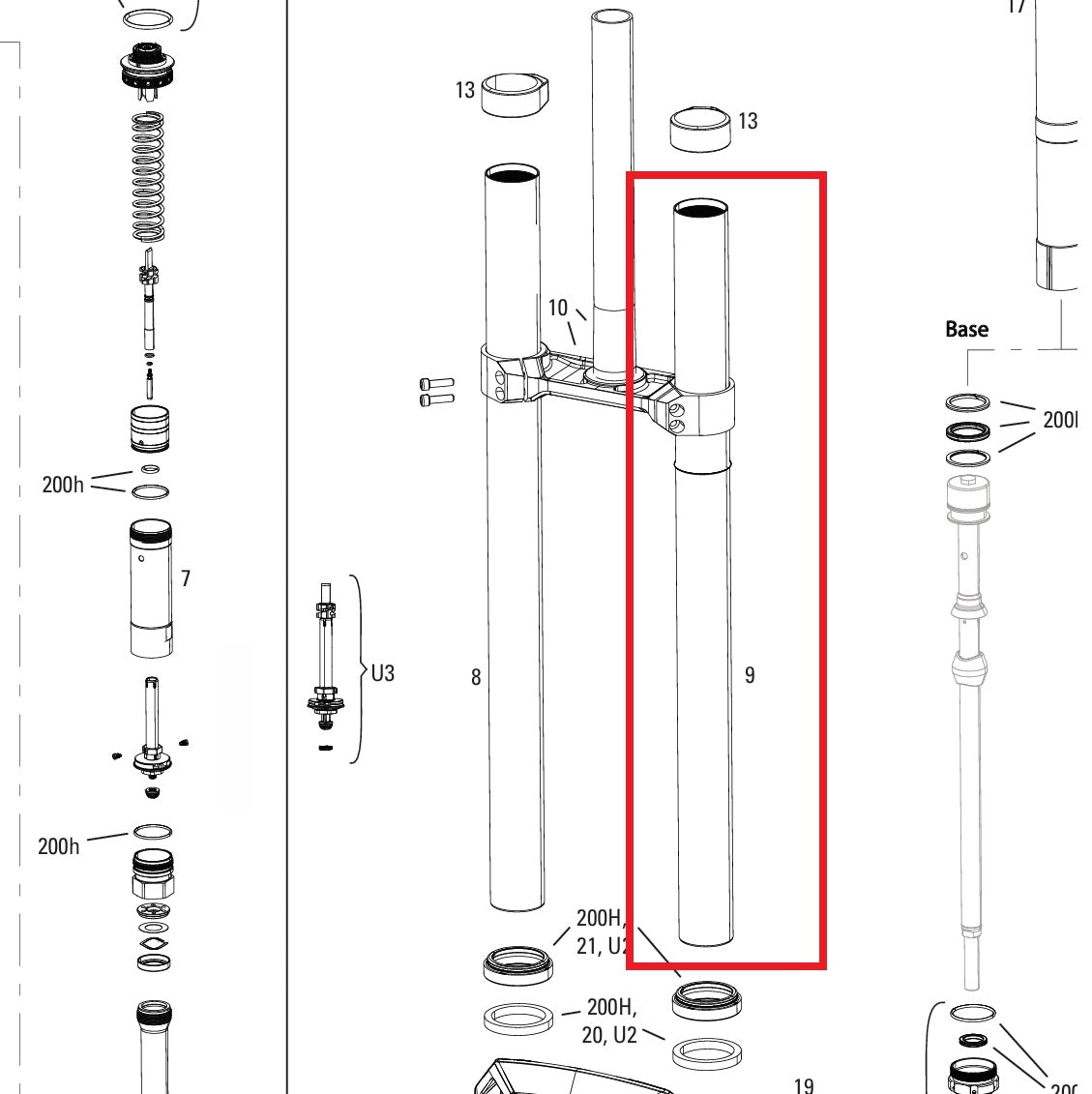 Left Plunger ROCKSHOX 38MM BOXXER D1+(2024+) Black