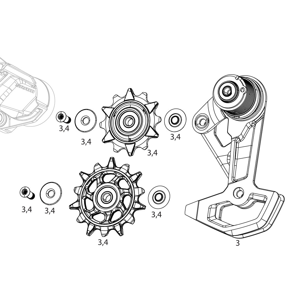 SRAM XX DH T-TYPE EAGLE AXS Kompletny 7-biegowy koszyk przerzutki tylnej