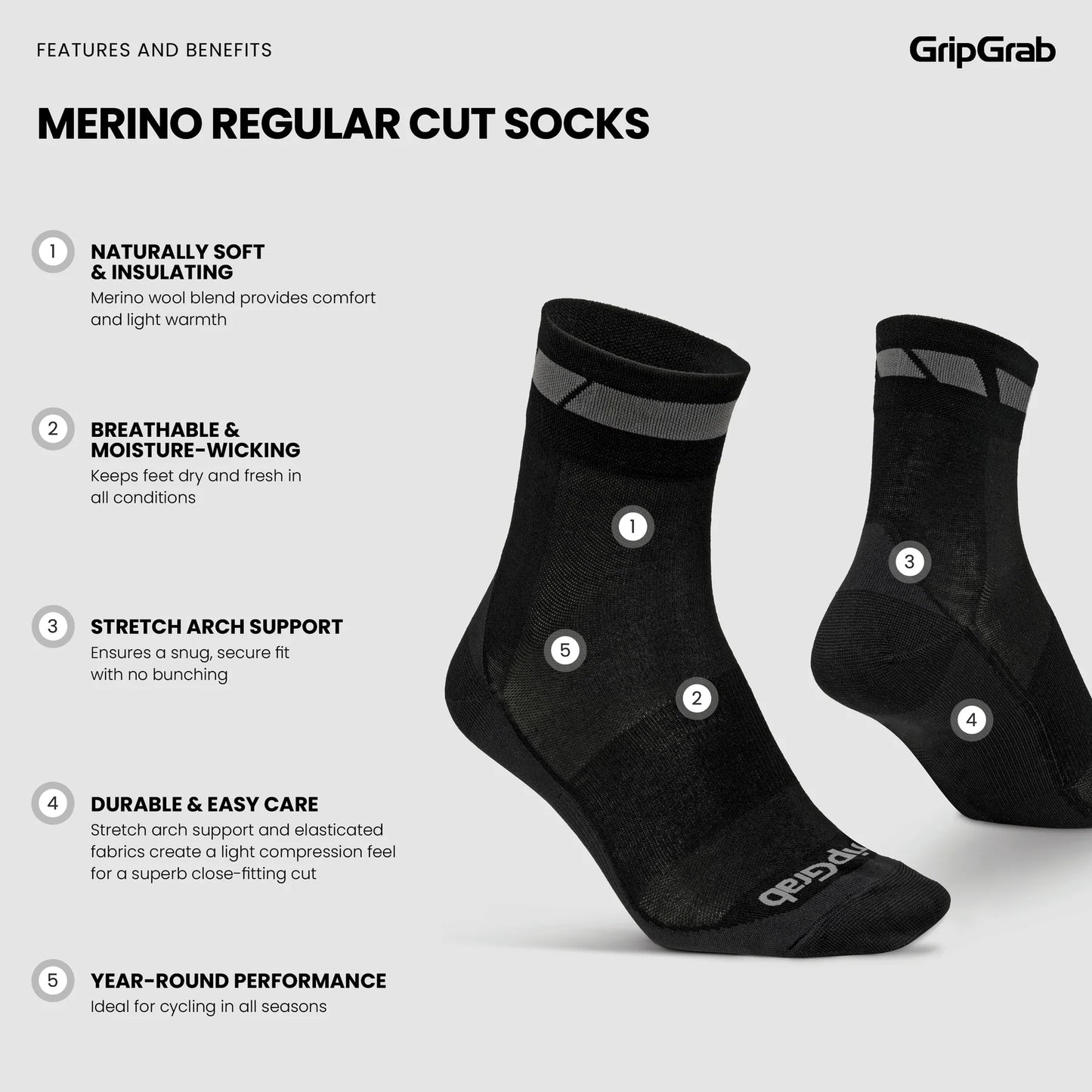 GRIPGRAB MERINO REGALAR Socks Black (x3)