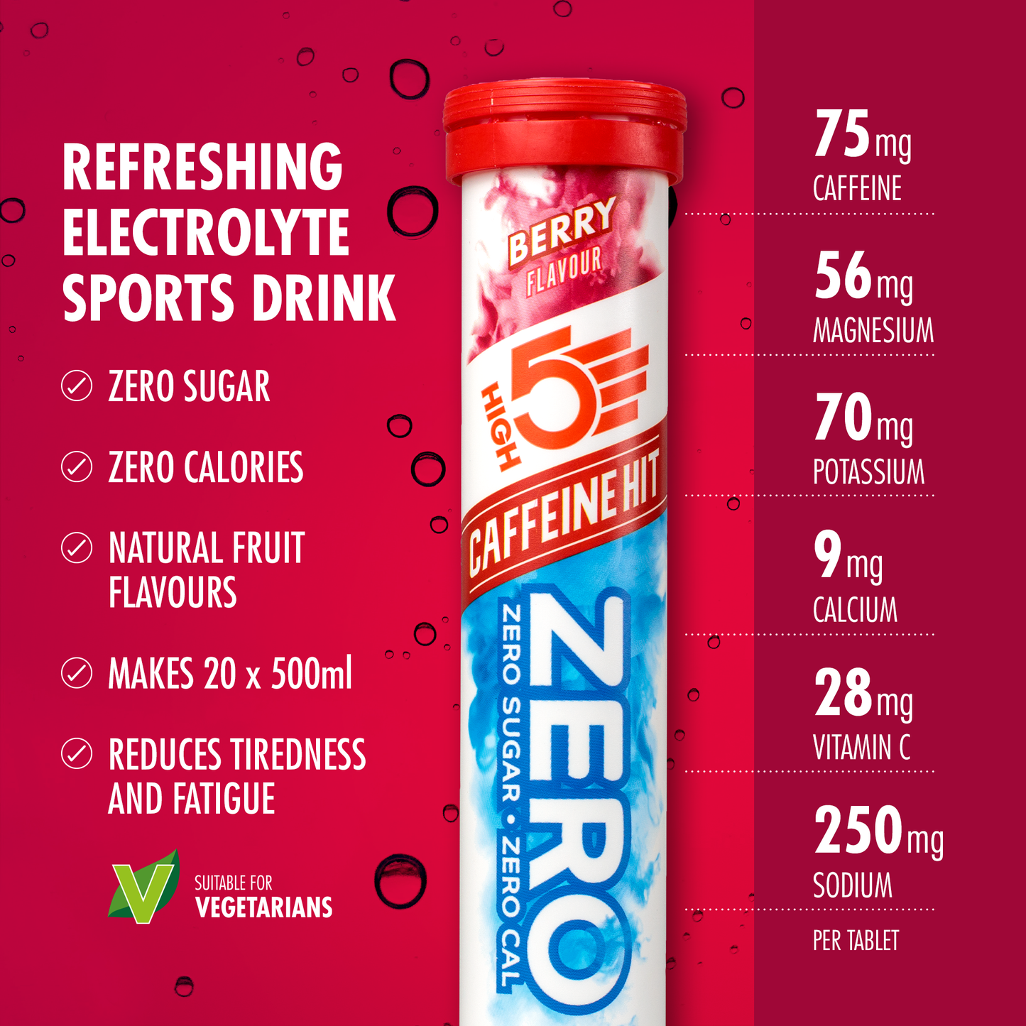 High5 ZERO Nawodnienie elektrolitowe z kofeiną (20 tabletek) Fruits Red