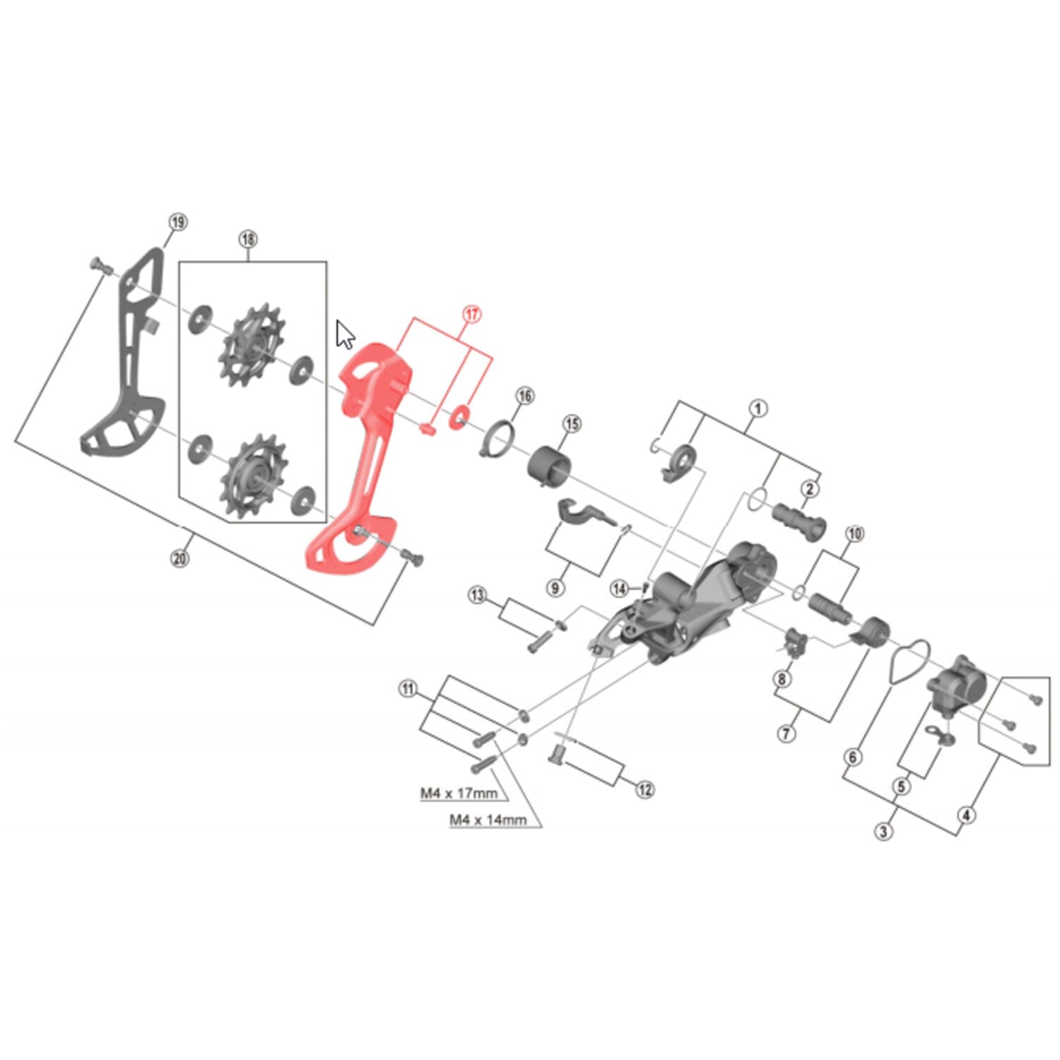 Chape Externe Longue pour Dérailleur Arrière SHIMANO XTR M9120 SGS 12V #Y3FB98050