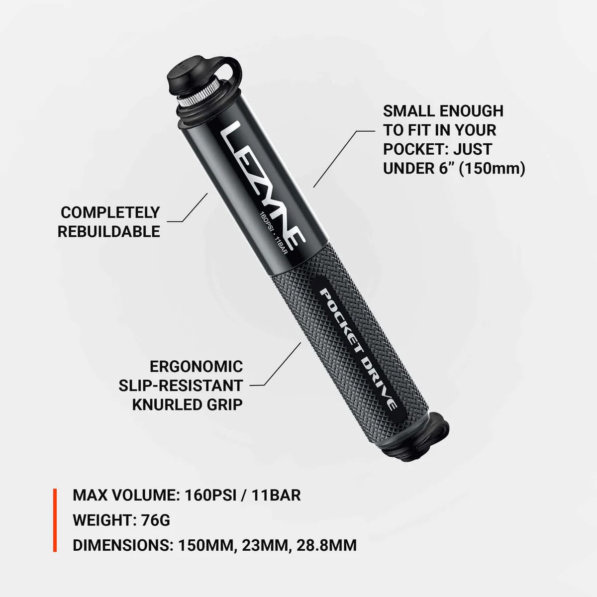 Pompka ręczna LEZYNE POCKET DRIVE HP czarna