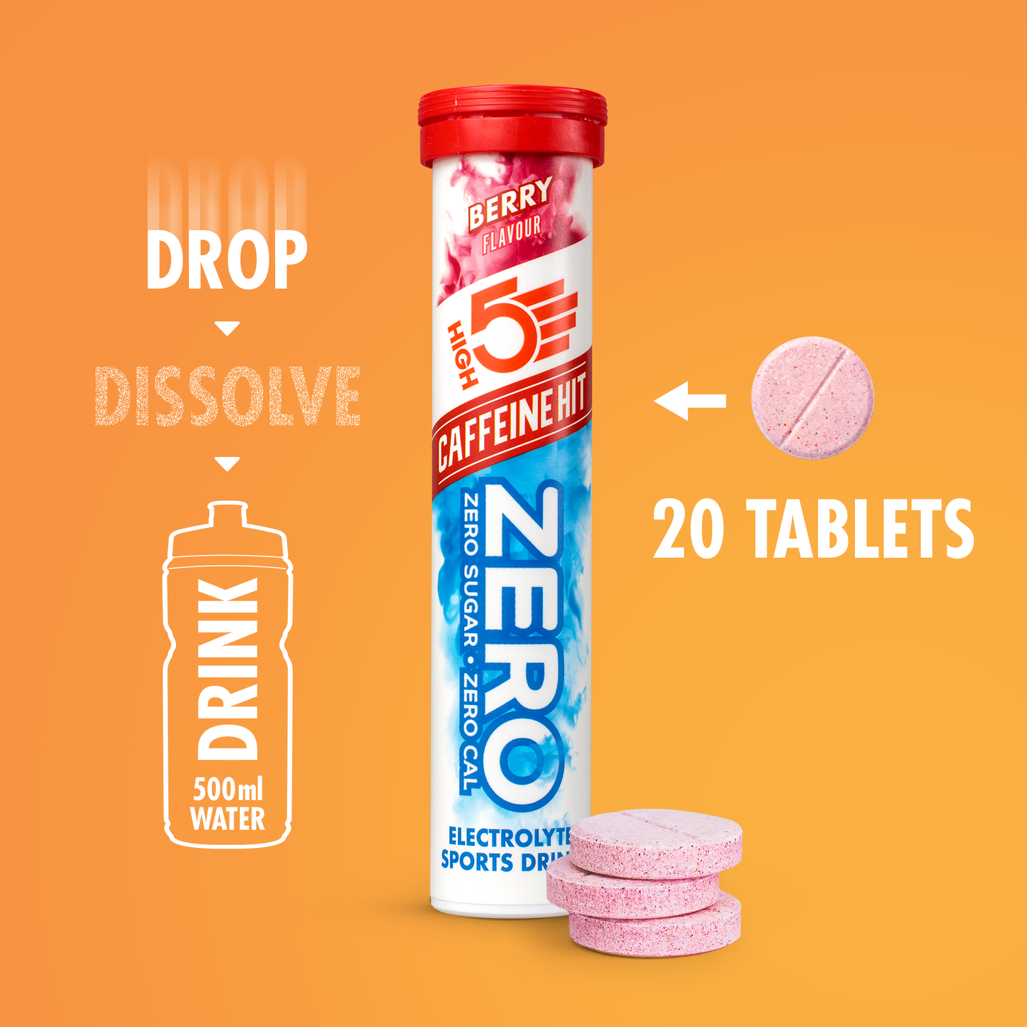 High5 ZERO Nawodnienie elektrolitowe z kofeiną (20 tabletek) Fruits Red
