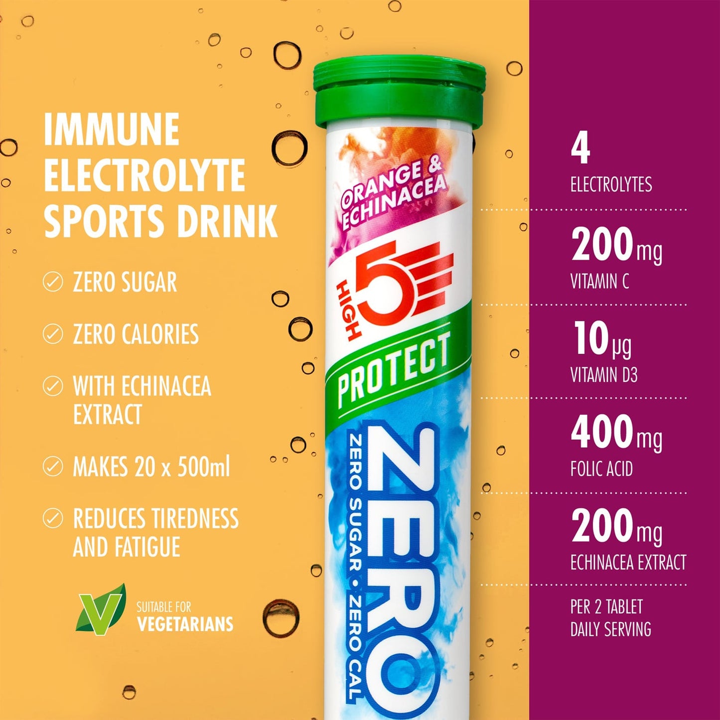 Elektrolitowe tabletki nawadniające High5 ZERO PROTECT (x20) Orange & Echinacea