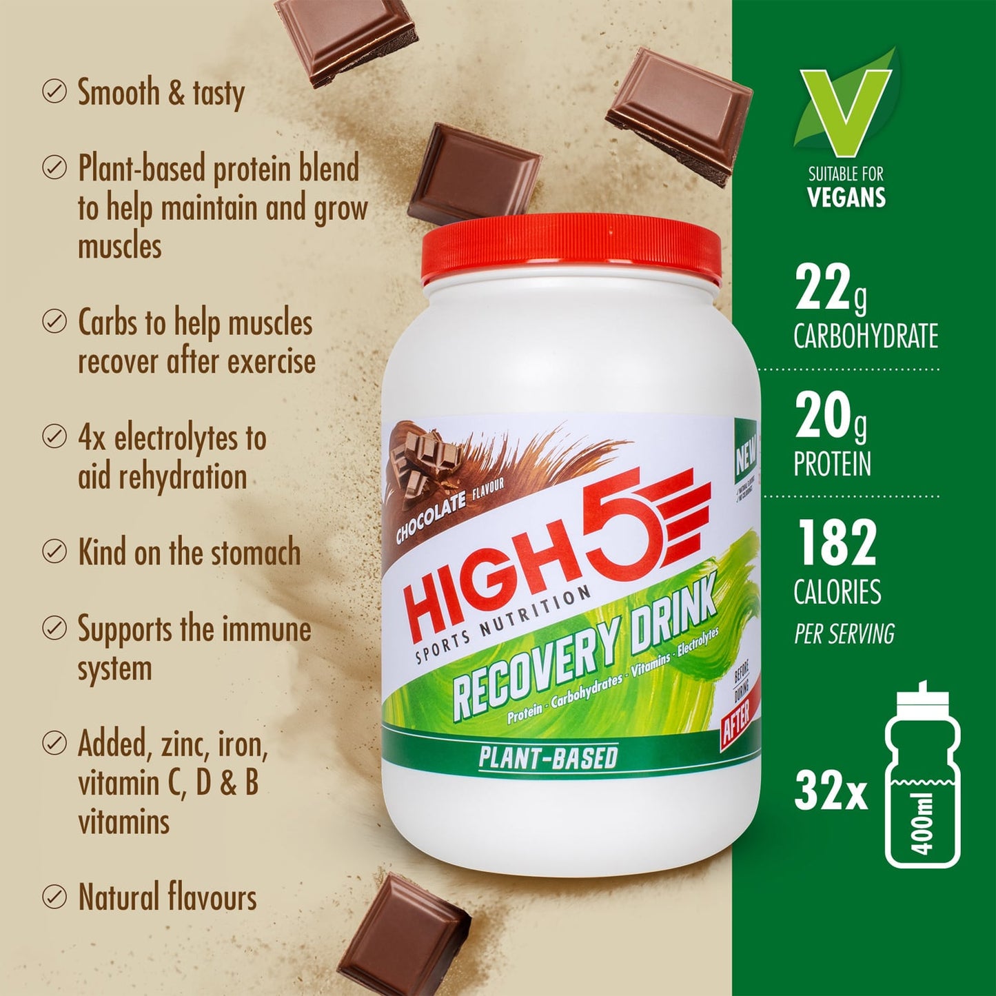 HIGH5 PLANT-BASED RECOVERY DRINK (1.6kg) Chocolate