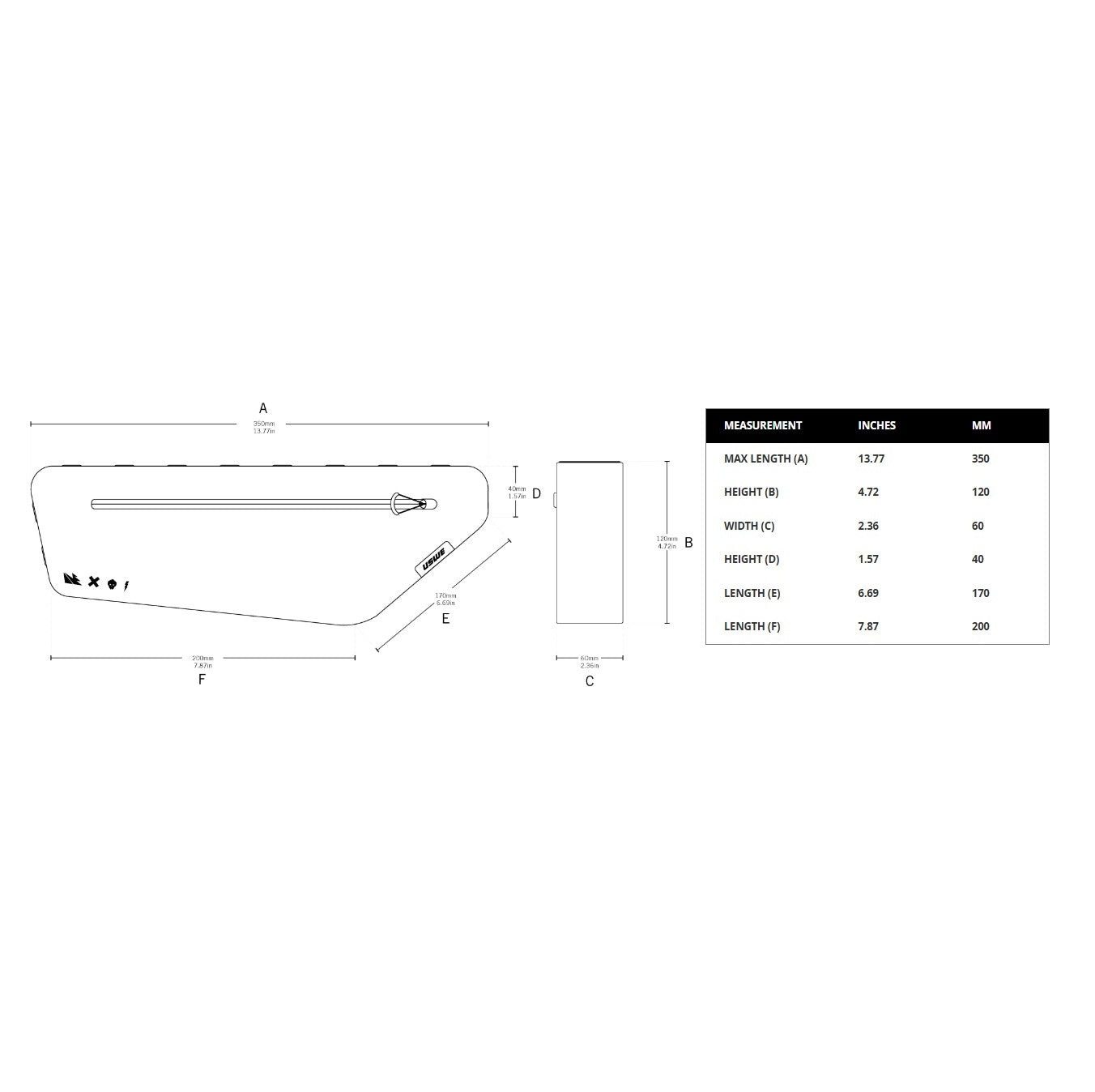 USWE FRAME TUBE SMALL 2.6 L Torba na ramę czarna