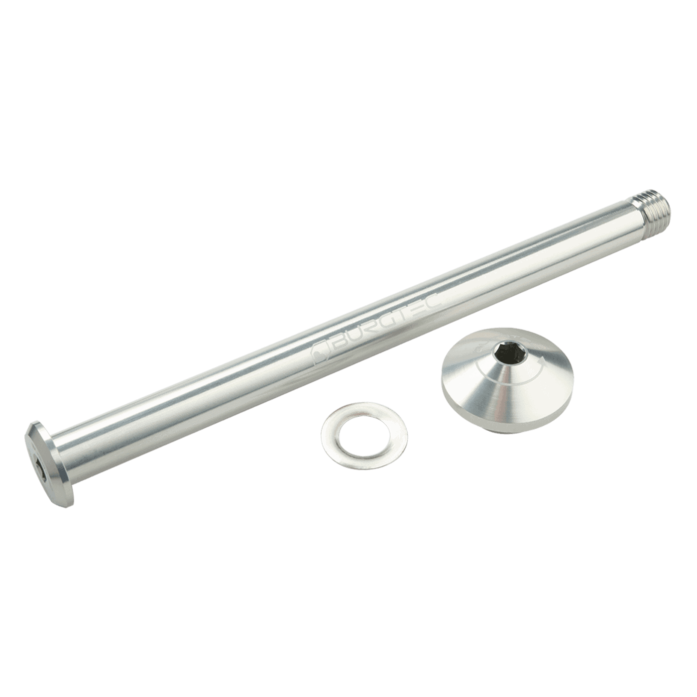 Oś tylnego koła BURGTEC 171 mm do ramy Yeti srebrna