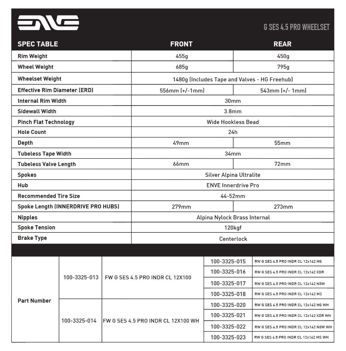 Koło przednie ENVE G SES 4.5 PROTubeless Ready (Center Lock) czarne