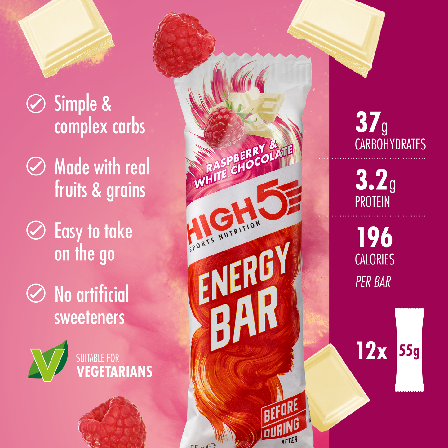 HIGH5 ENERGY BAR (55g) Raspberry Chocolate White