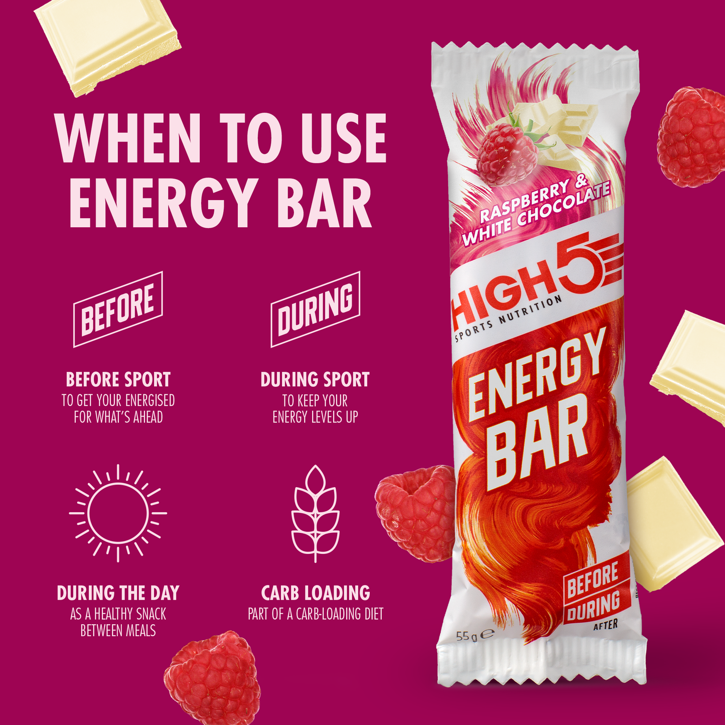 HIGH5 ENERGY BAR (55g) Raspberry Chocolate White