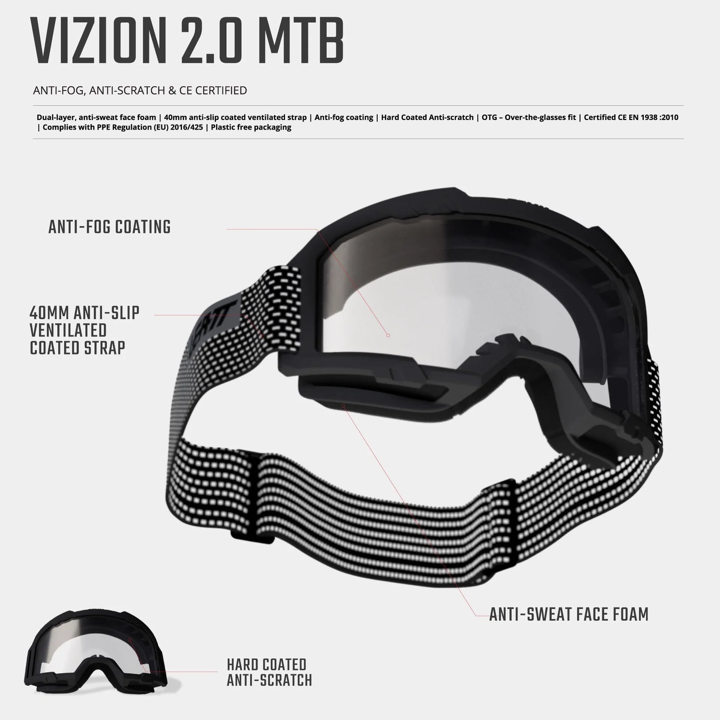 LEATT VIZION 2.0 Gogle MTB czarne CLEAR 90 VLT