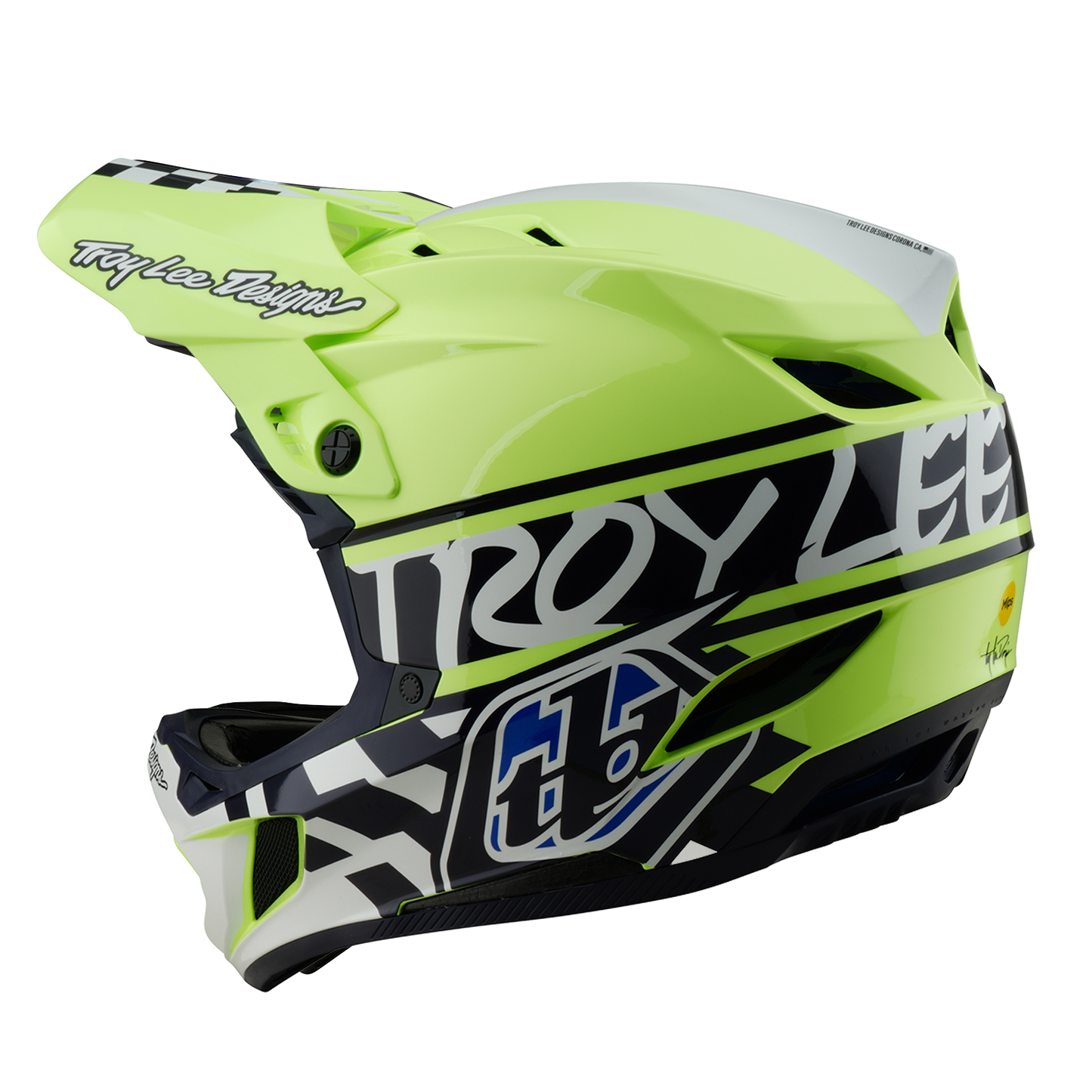 Kask MTB Troy Lee Design D4 POLYACRYLITE MIPS FIFTY 50 żółty/niebieski