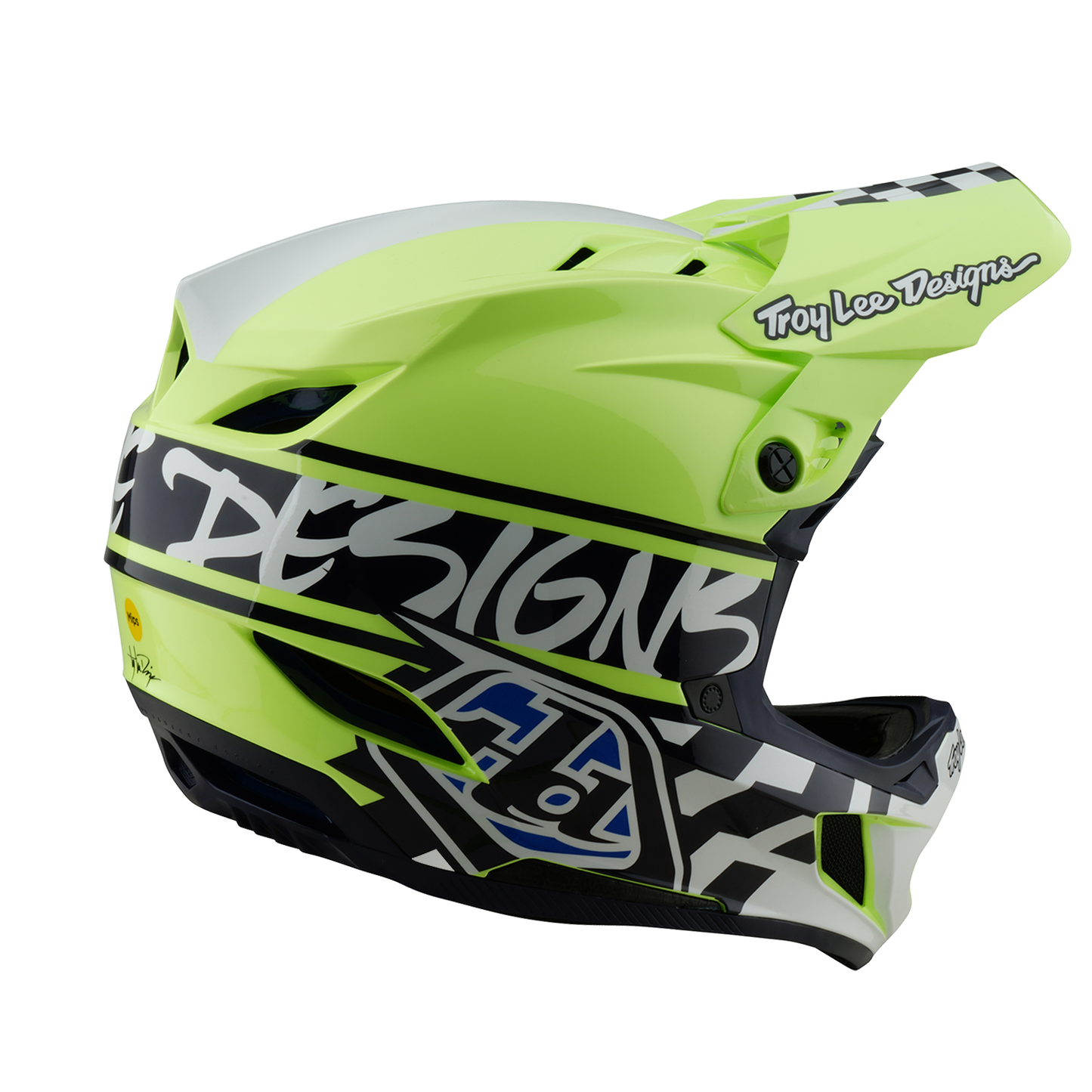 Kask MTB Troy Lee Design D4 POLYACRYLITE MIPS FIFTY 50 żółty/niebieski