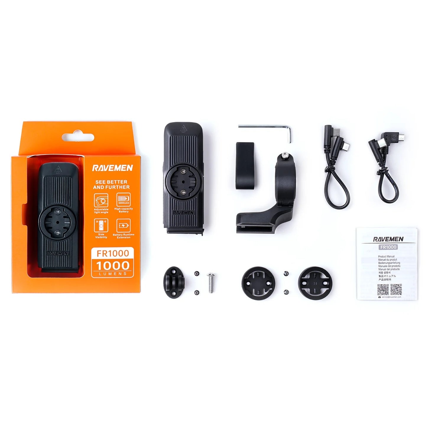 Lampka przednia RAVEMEN FR 1000 - Garmin/Wahoo/Bryton